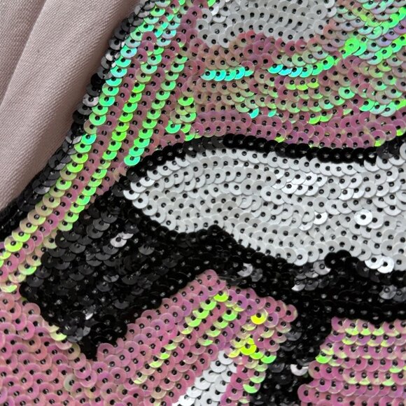 Sojara Shirt Rolling Stones Pink Sequin Tongue M/L Long Sleeve Rocker Top - Picture 10 of 12